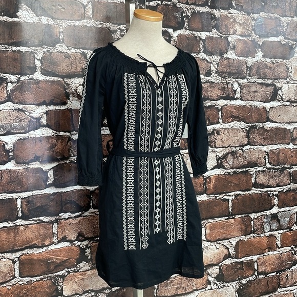 Caslon Dress Womens X Small Black Cream Embroidered NWT Sheath Bohemian - Picture 8 of 17